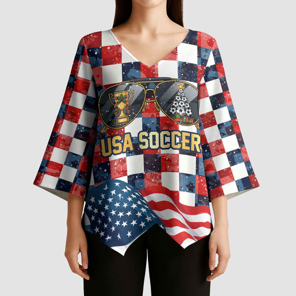 USA Soccer Summer Christmas In July Kimono Sleeve Blouse Summer Santa World Football 2026