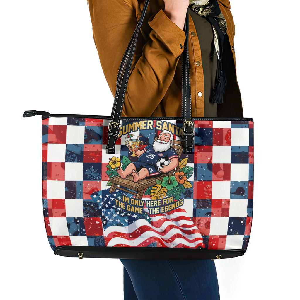 USA Soccer Summer Christmas In July Leather Tote Bag Summer Santa World Football 2026