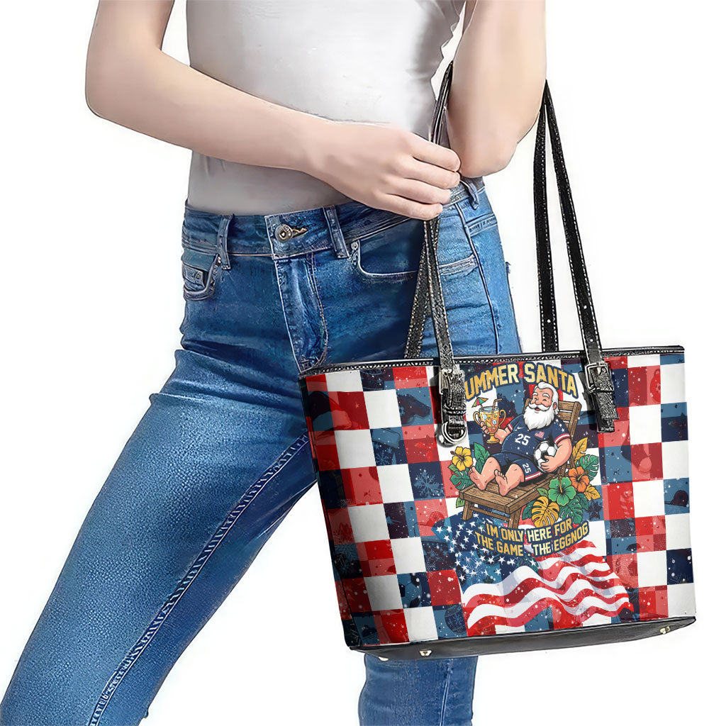 USA Soccer Summer Christmas In July Leather Tote Bag Summer Santa World Football 2026
