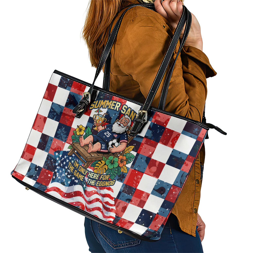 USA Soccer Summer Christmas In July Leather Tote Bag Summer Santa World Football 2026