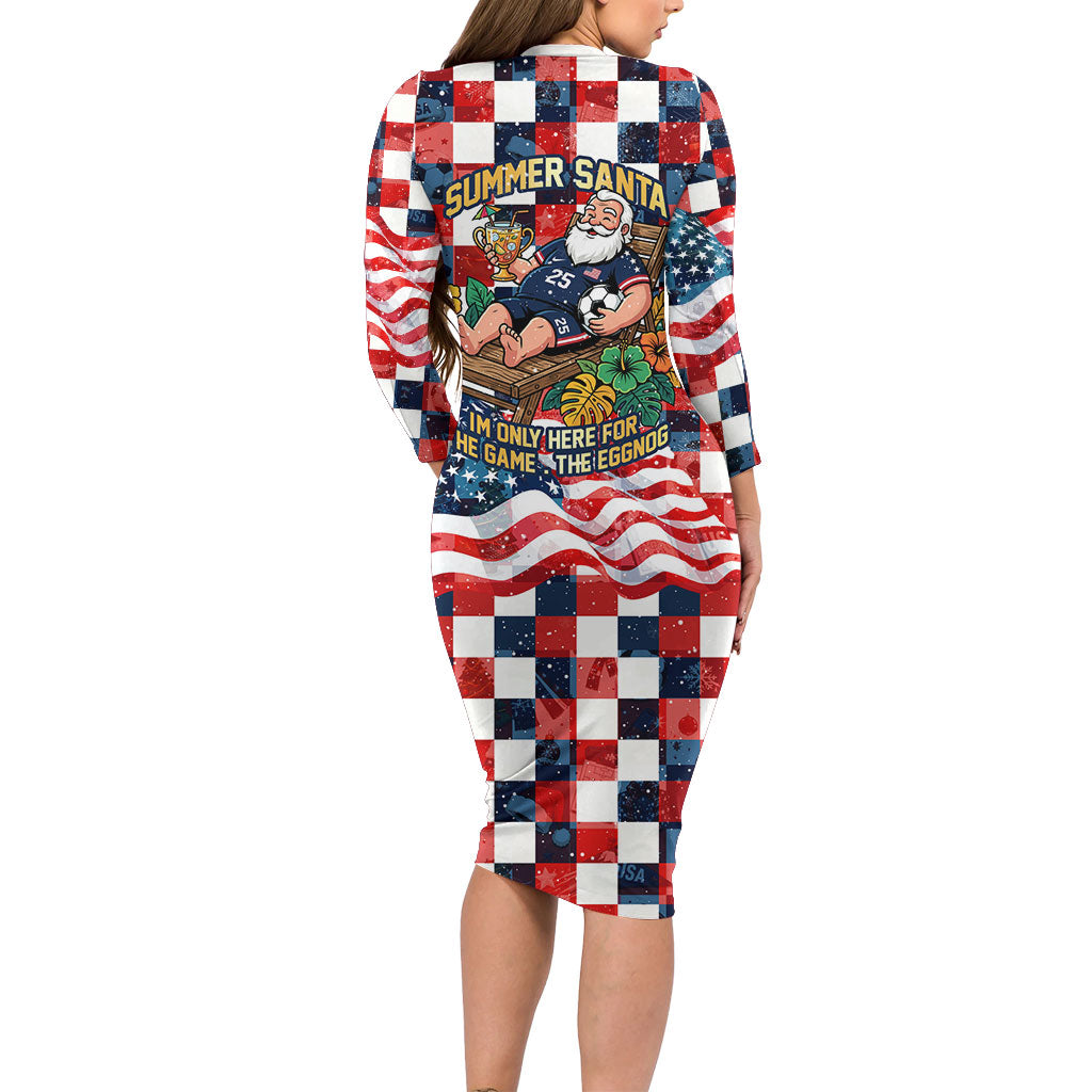 USA Soccer Summer Christmas In July Long Sleeve Bodycon Dress Summer Santa World Football 2026