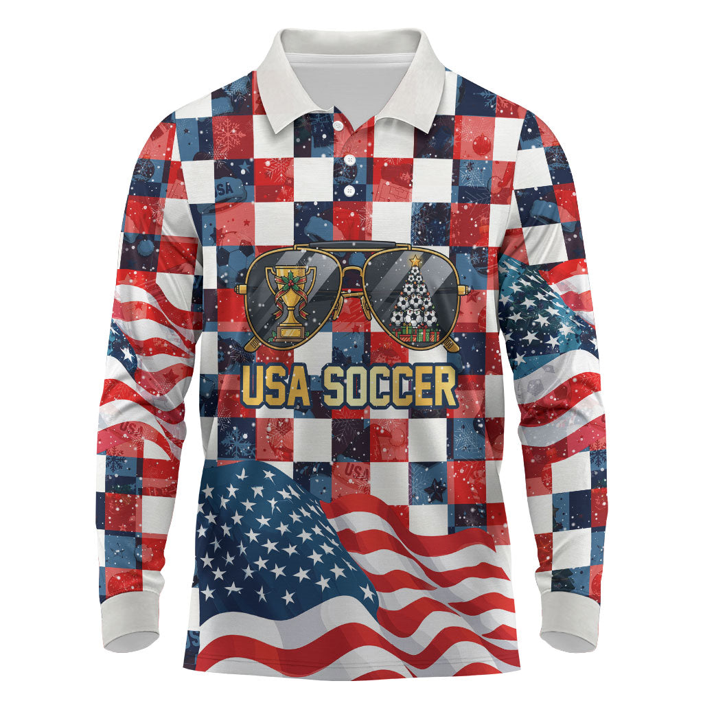 USA Soccer Summer Christmas In July Long Sleeve Polo Shirt Summer Santa World Football 2026