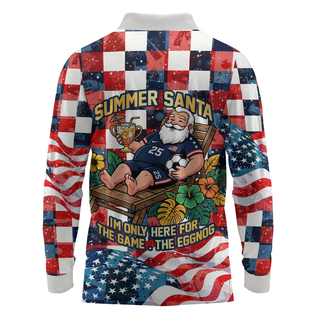 USA Soccer Summer Christmas In July Long Sleeve Polo Shirt Summer Santa World Football 2026