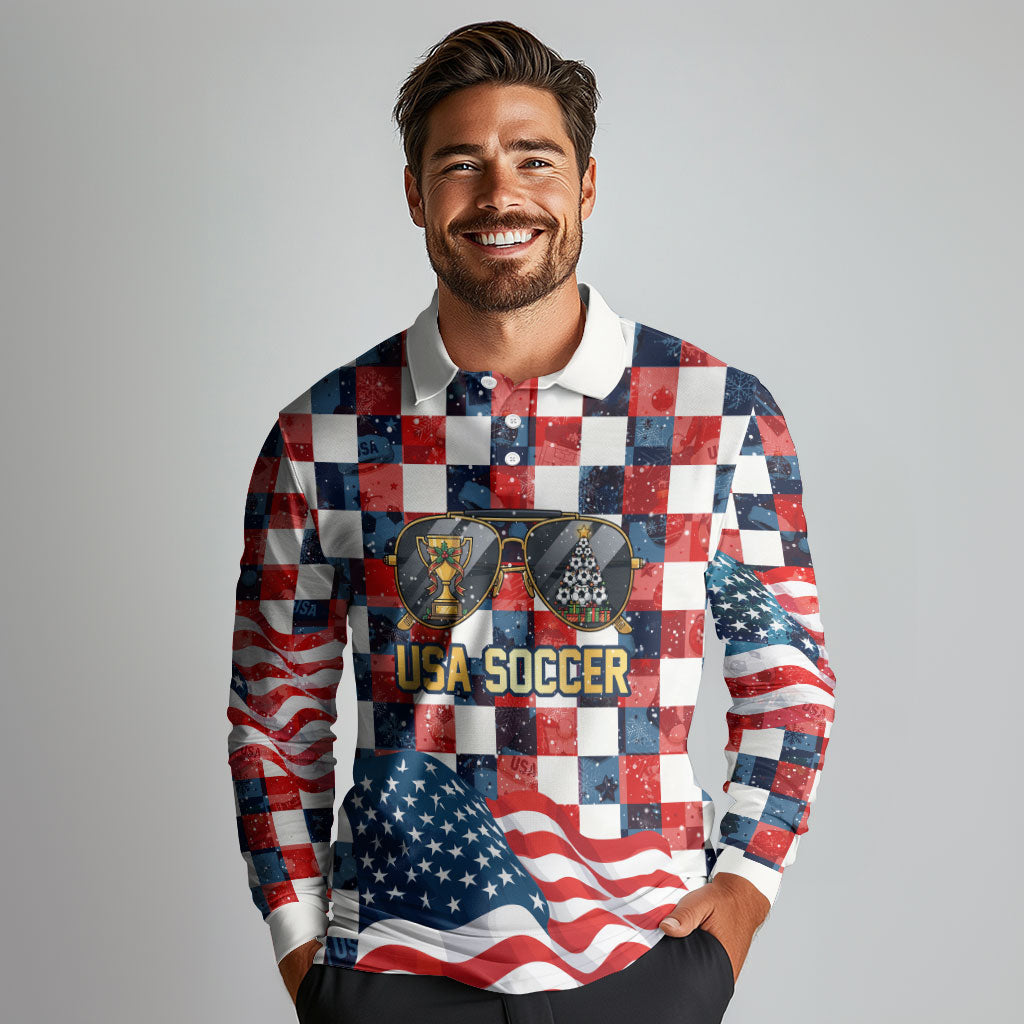 USA Soccer Summer Christmas In July Long Sleeve Polo Shirt Summer Santa World Football 2026