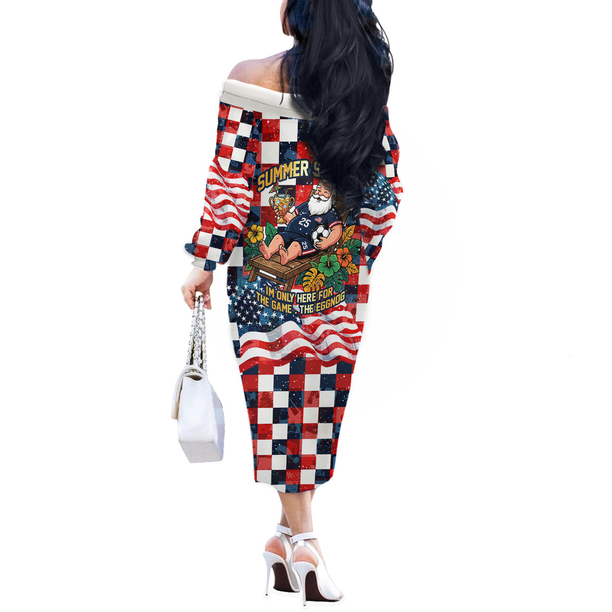 USA Soccer Summer Christmas In July Off The Shoulder Long Sleeve Dress Summer Santa World Football 2026
