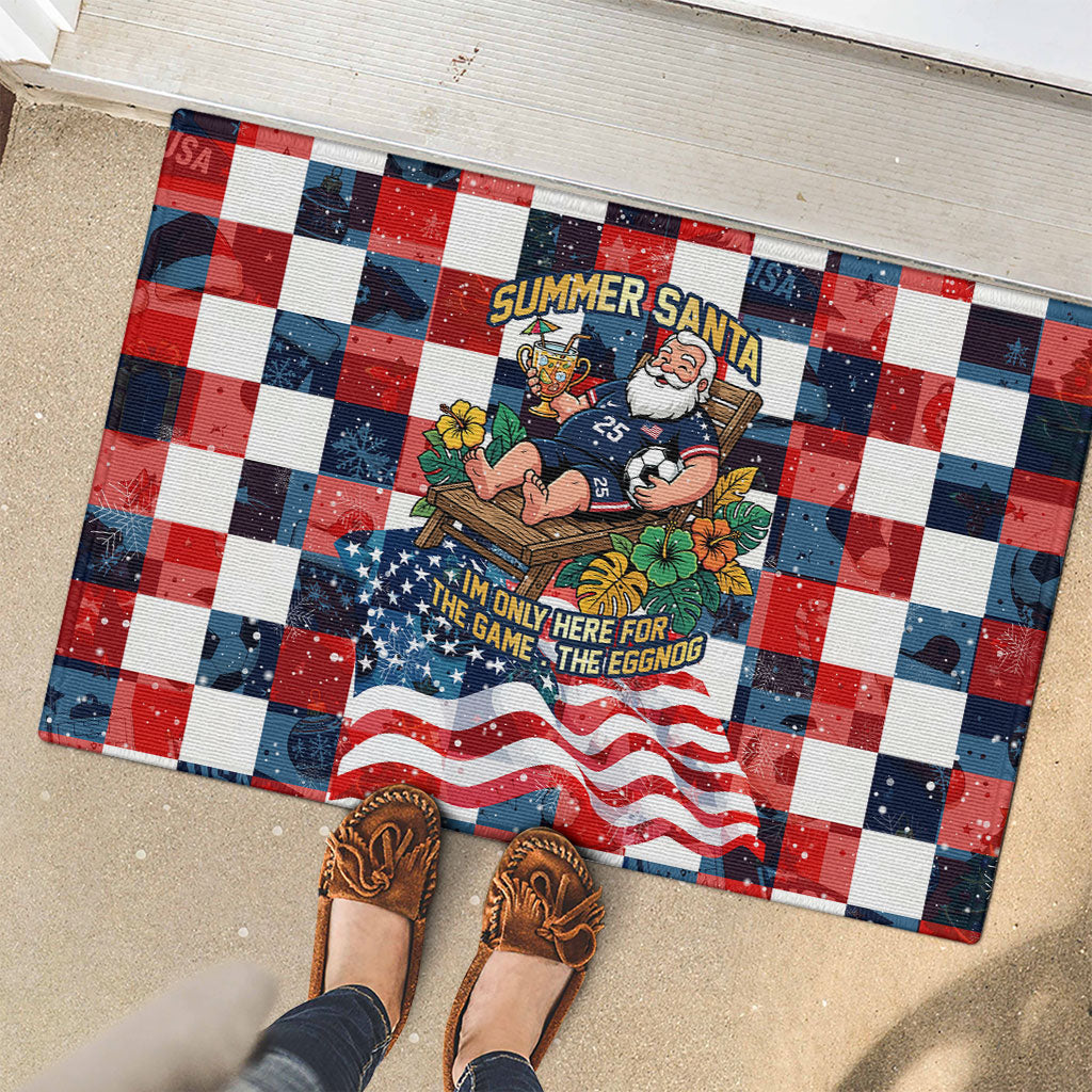 USA Soccer Summer Christmas In July Rubber Doormat Summer Santa World Football 2026