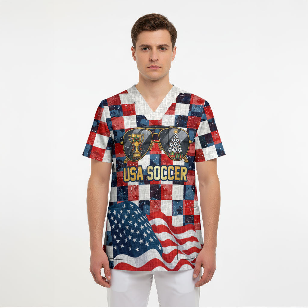 USA Soccer Summer Christmas In July Scrub Top Summer Santa World Football 2026