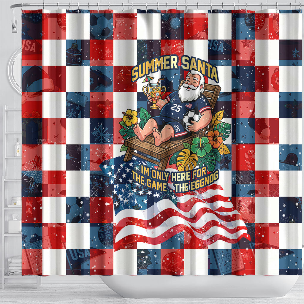 USA Soccer Summer Christmas In July Shower Curtain Summer Santa World Football 2026