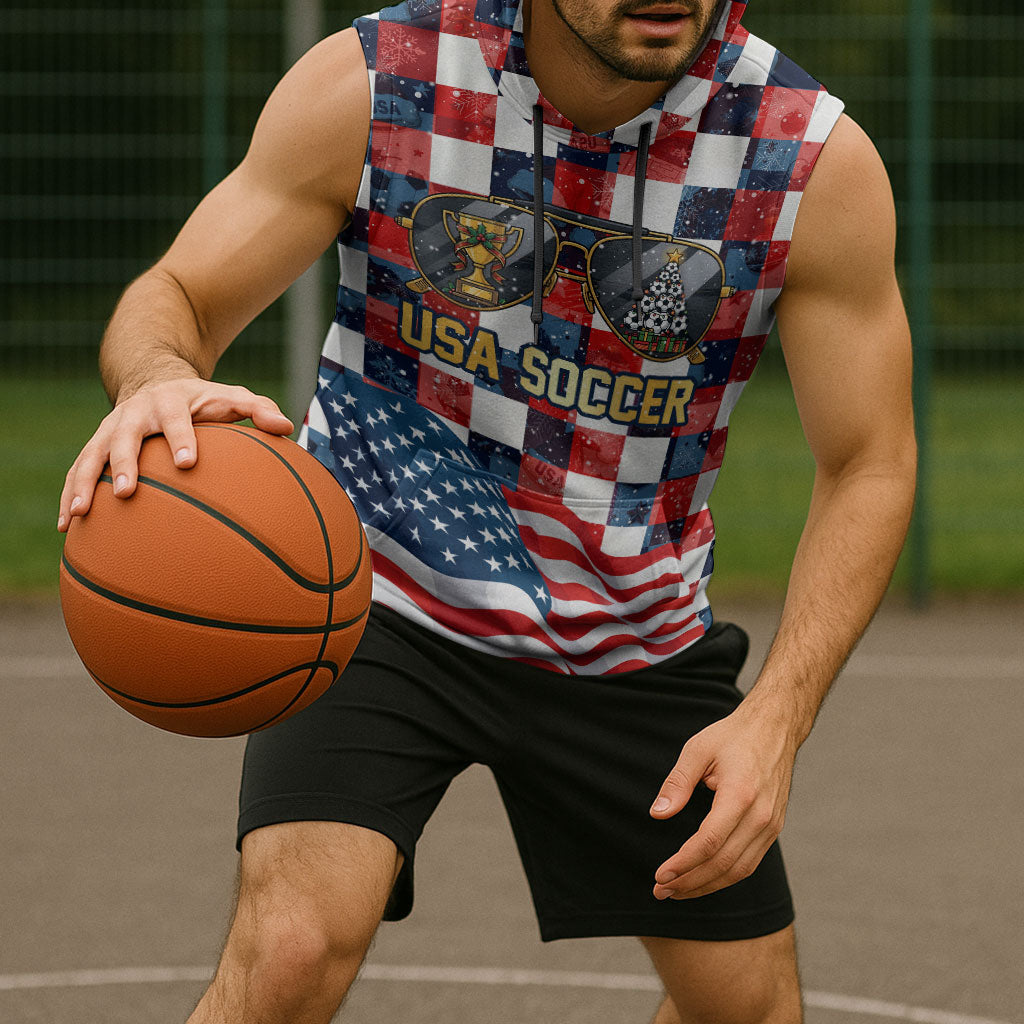 USA Soccer Summer Christmas In July Sleeveless Hoodie Summer Santa World Football 2026