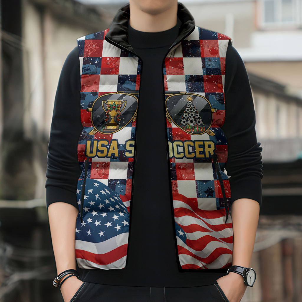 USA Soccer Summer Christmas In July Sleeveless Puffer Jacket Summer Santa World Football 2026