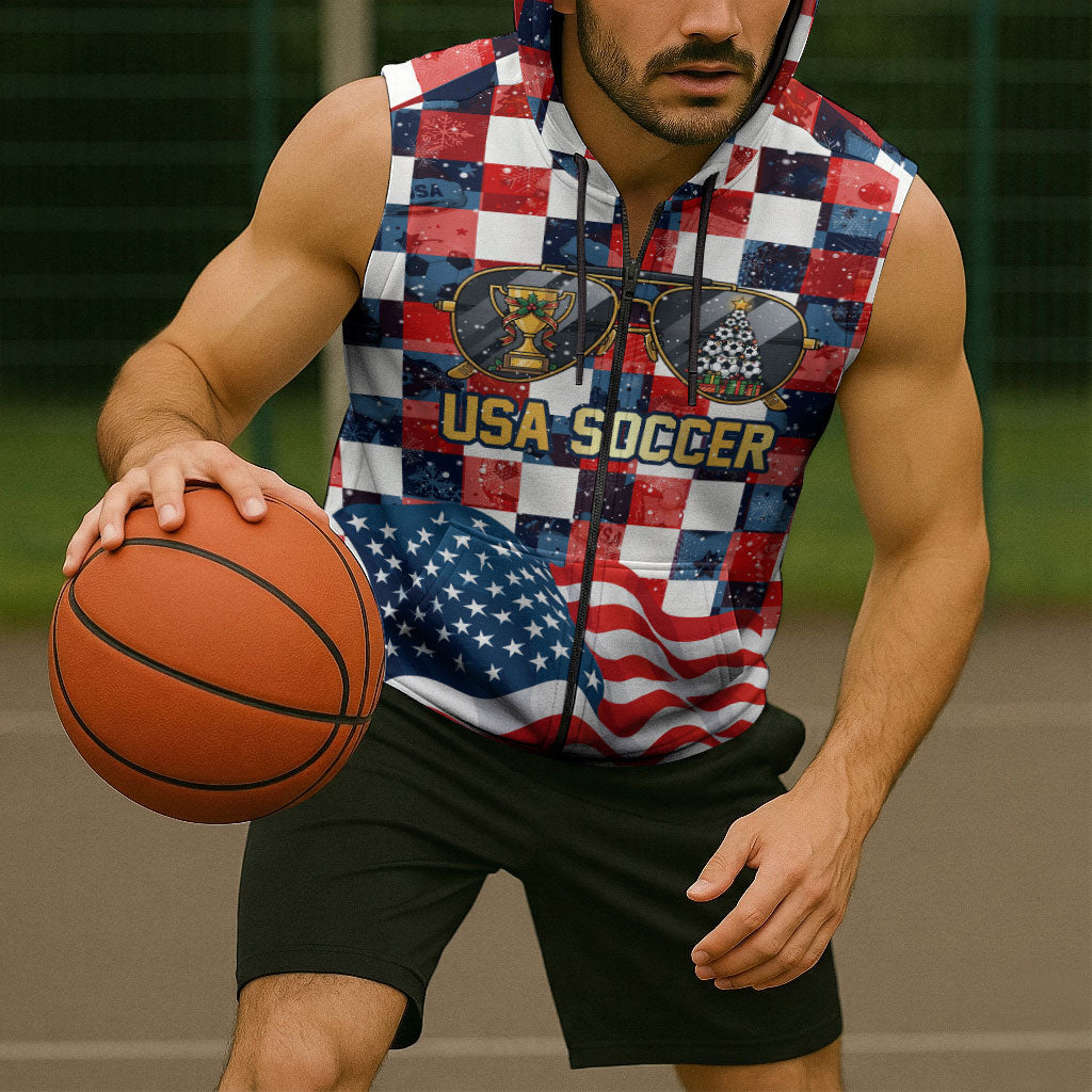 USA Soccer Summer Christmas In July Sleeveless Zip Hoodie Summer Santa World Football 2026