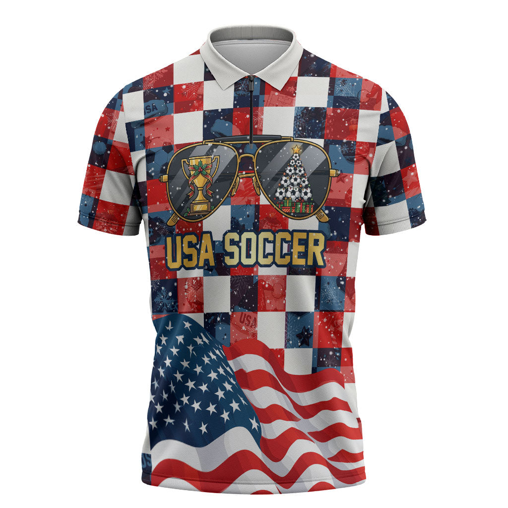 USA Soccer Summer Christmas In July Zipper Polo Shirt Summer Santa World Football 2026