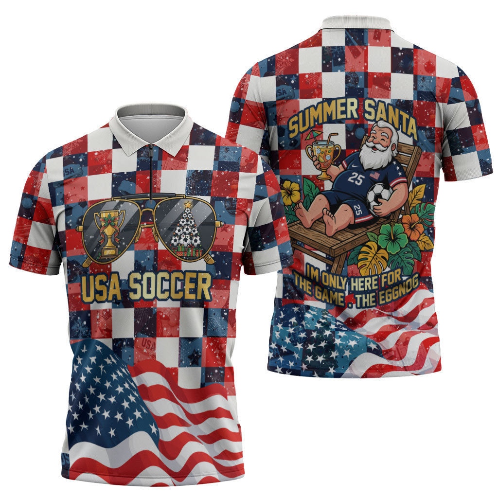 USA Soccer Summer Christmas In July Zipper Polo Shirt Summer Santa World Football 2026