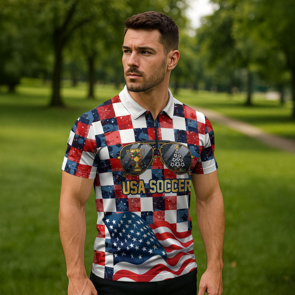 USA Soccer Summer Christmas In July Zipper Polo Shirt Summer Santa World Football 2026