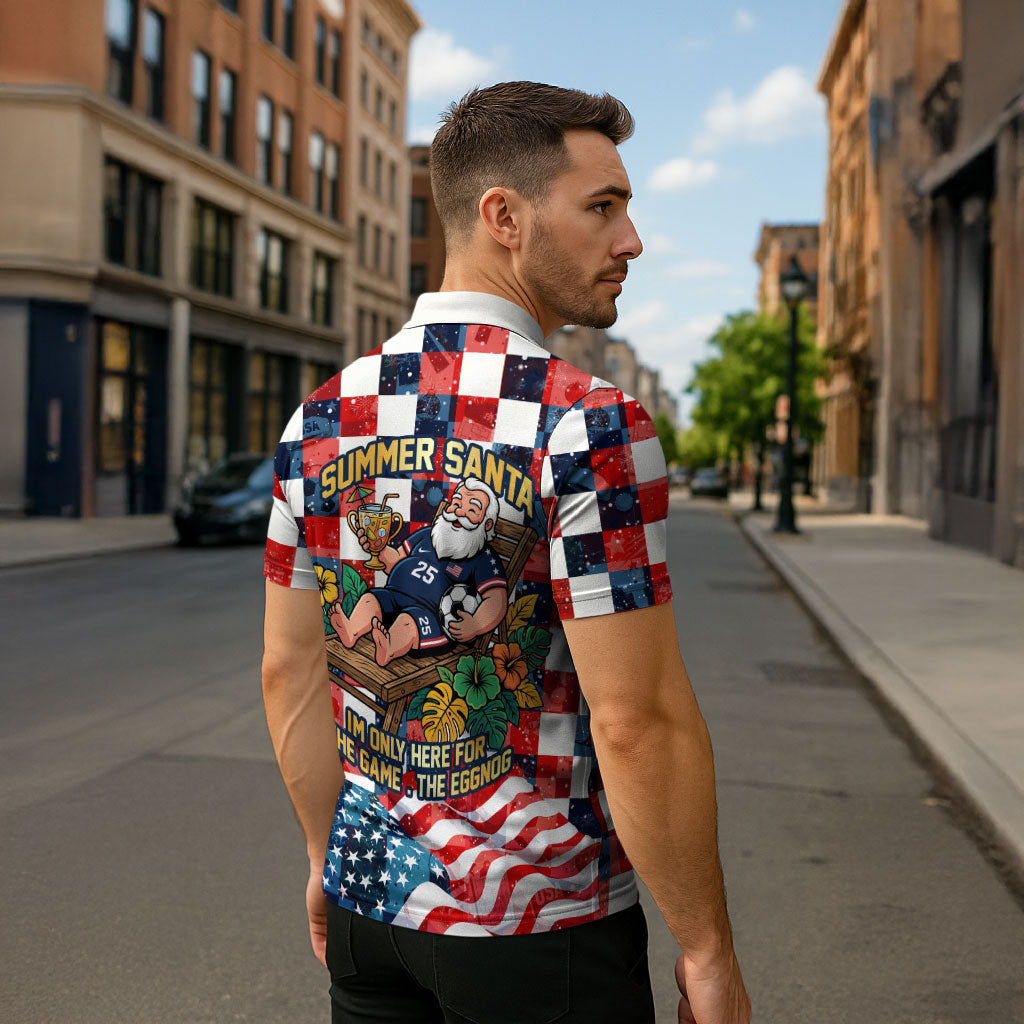 USA Soccer Summer Christmas In July Zipper Polo Shirt Summer Santa World Football 2026