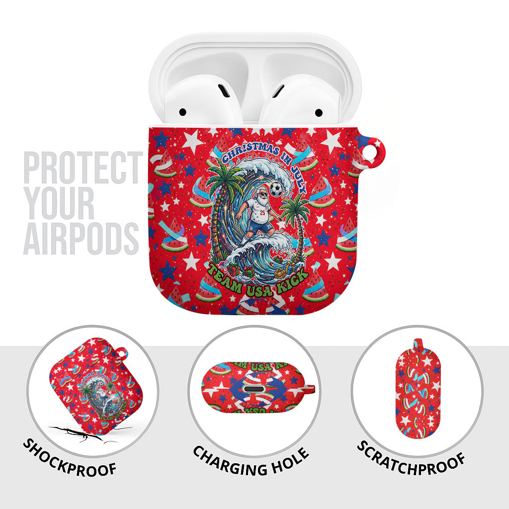 Christmas In July USA Soccer AirPods Case Surfing Santa Flamingo Summer Watermelon