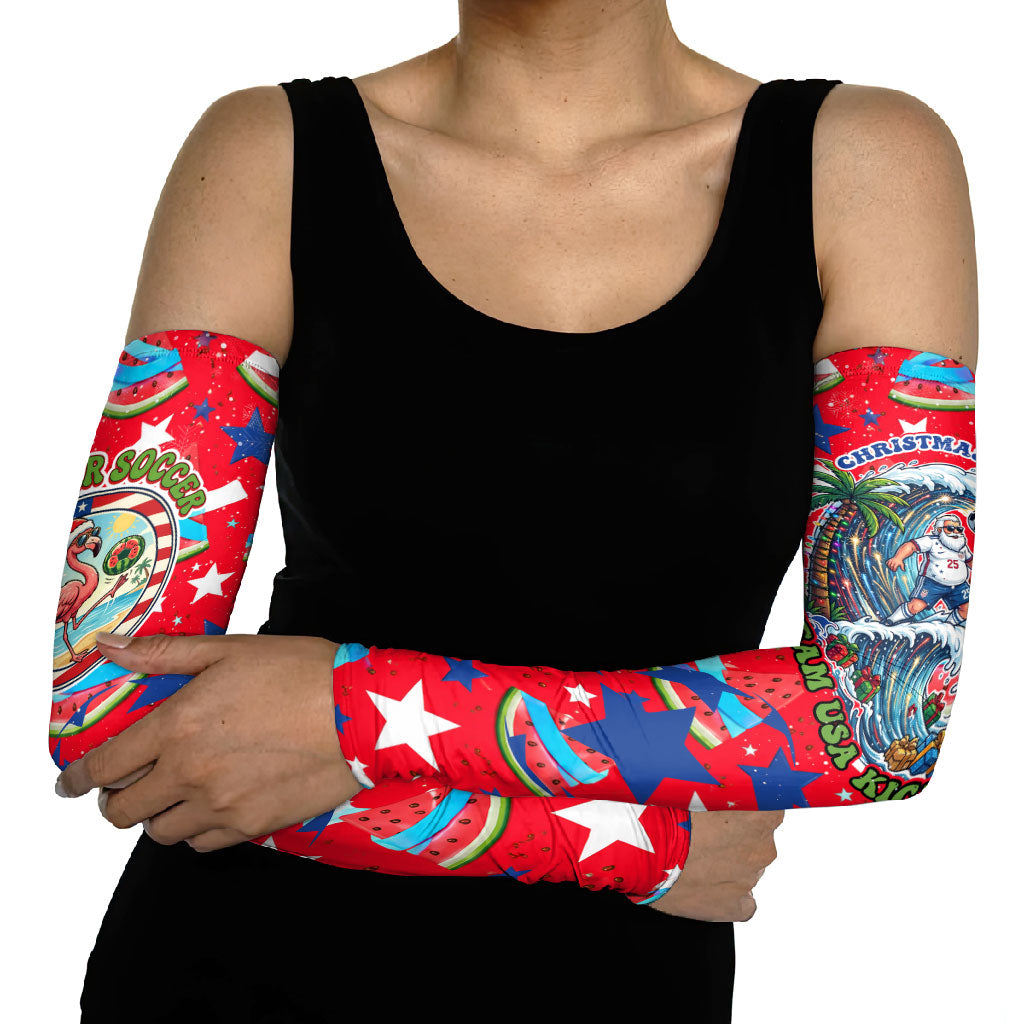 Christmas In July USA Soccer Arm Sleeves Surfing Santa Flamingo Summer Watermelon