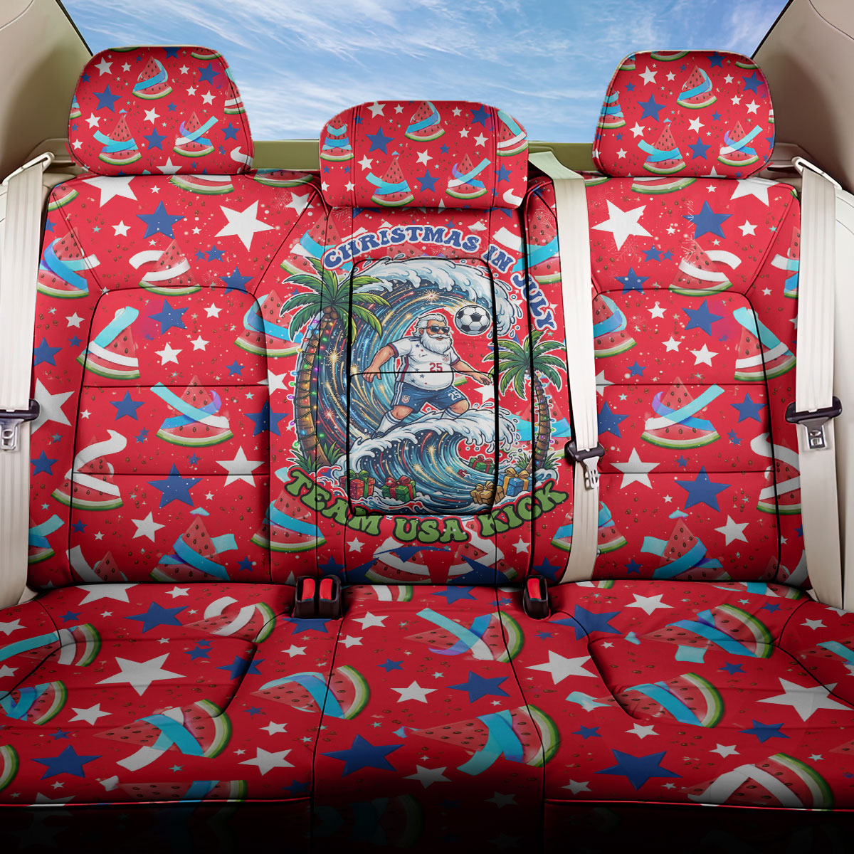 Christmas In July USA Soccer Back Car Seat Cover Surfing Santa Flamingo Summer Watermelon