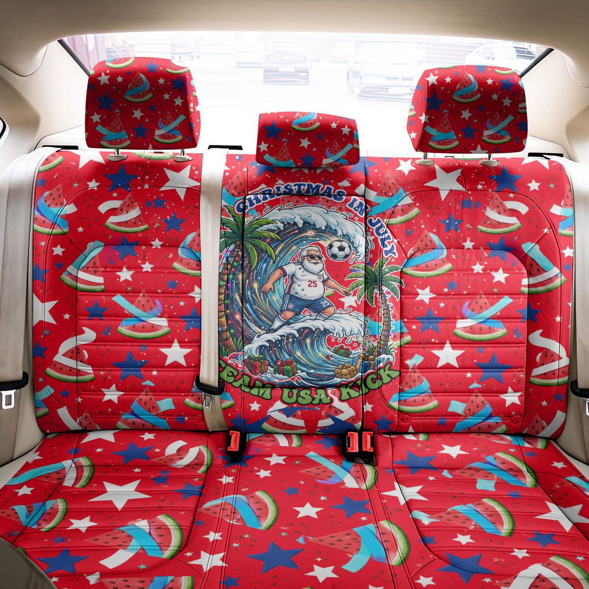 Christmas In July USA Soccer Back Car Seat Cover Surfing Santa Flamingo Summer Watermelon