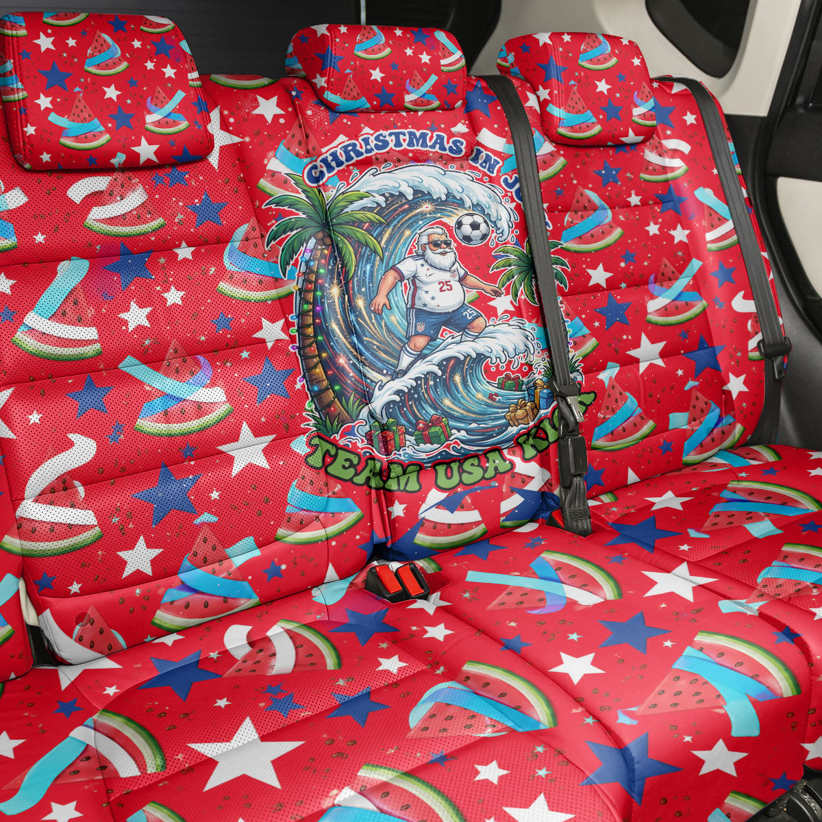 Christmas In July USA Soccer Back Car Seat Cover Surfing Santa Flamingo Summer Watermelon