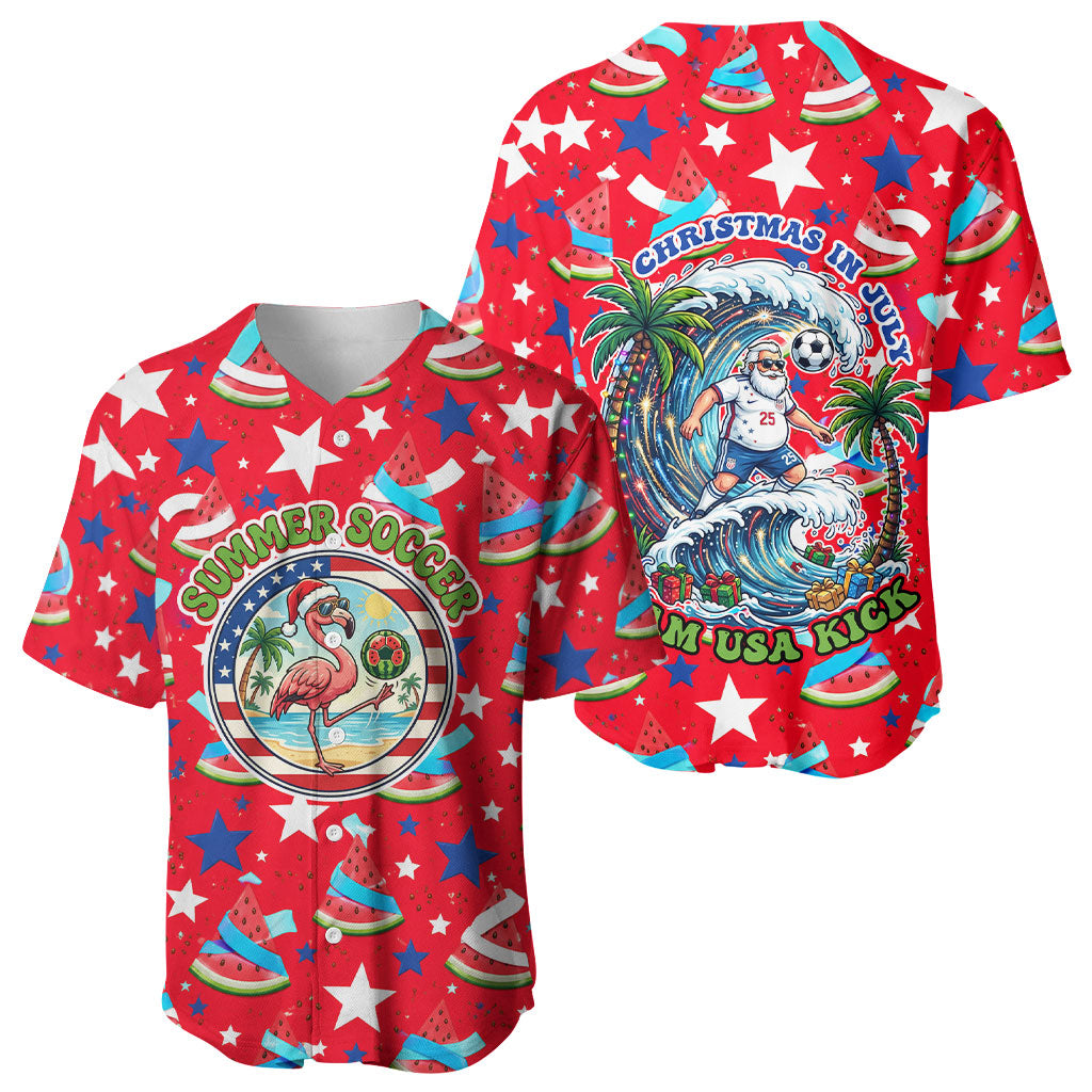 Christmas In July USA Soccer Baseball Jersey Surfing Santa Flamingo Summer Watermelon