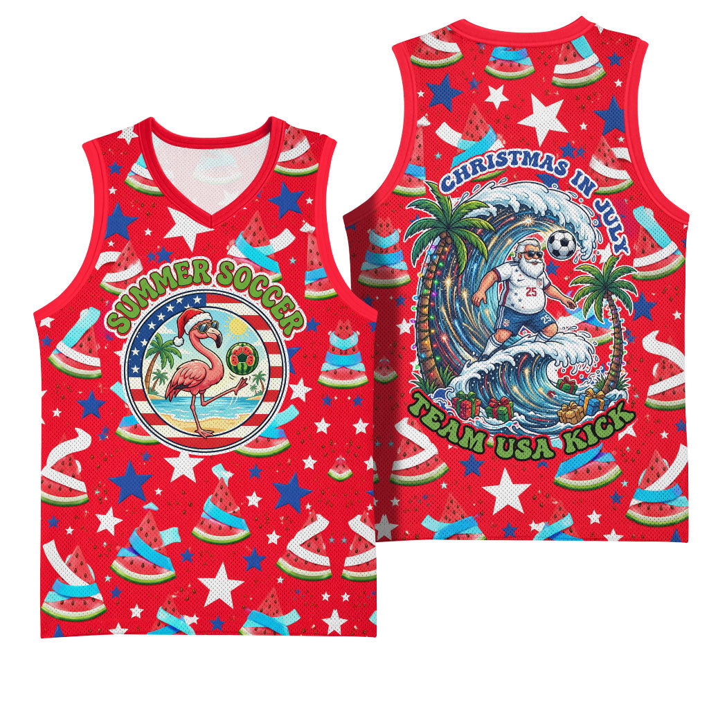 Christmas In July USA Soccer Basketball Jersey Surfing Santa Flamingo Summer Watermelon
