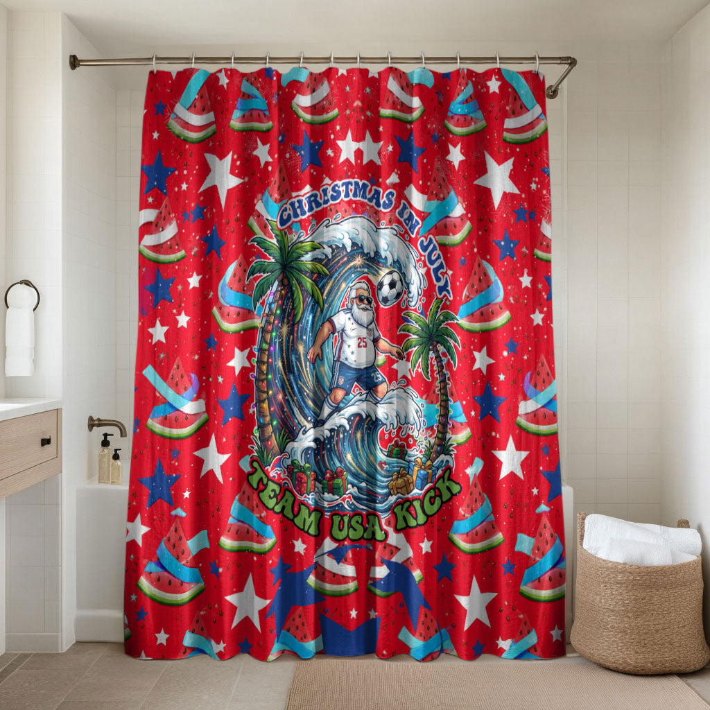 Christmas In July USA Soccer Bathroom Set Surfing Santa Flamingo Summer Watermelon
