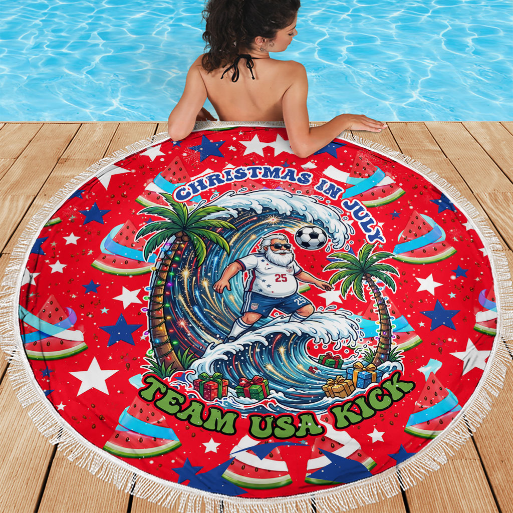 Christmas In July USA Soccer Beach Blanket Surfing Santa Flamingo Summer Watermelon