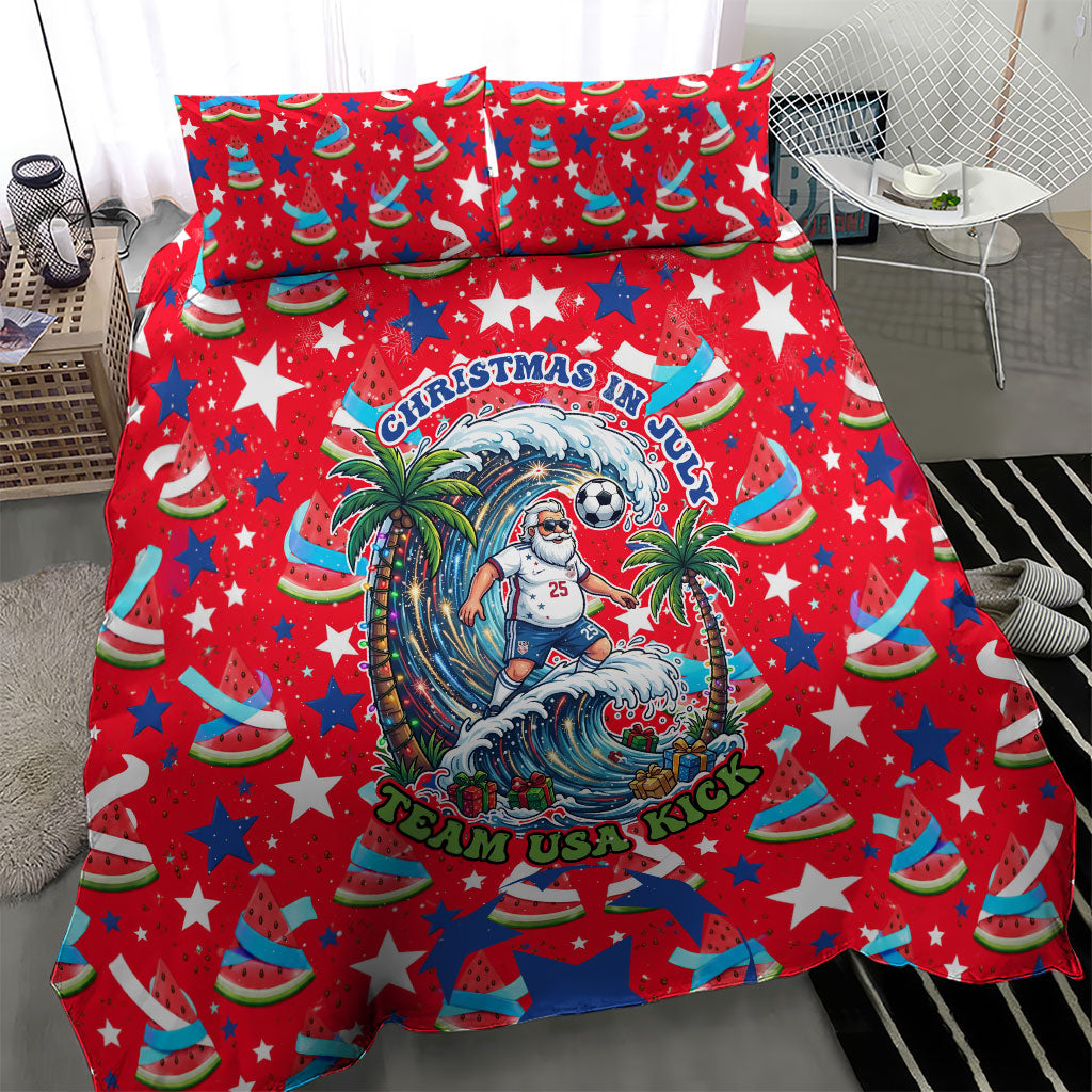 Christmas In July USA Soccer Bedding Set Surfing Santa Flamingo Summer Watermelon