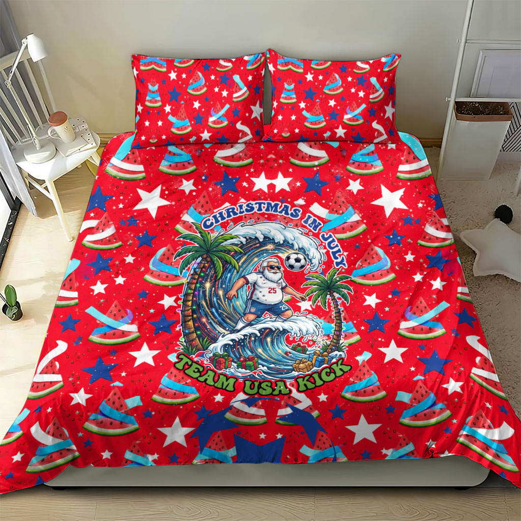 Christmas In July USA Soccer Bedding Set Surfing Santa Flamingo Summer Watermelon