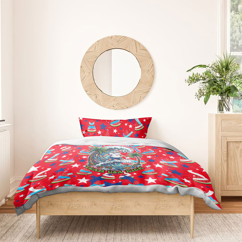 Christmas In July USA Soccer Bedding Set Surfing Santa Flamingo Summer Watermelon
