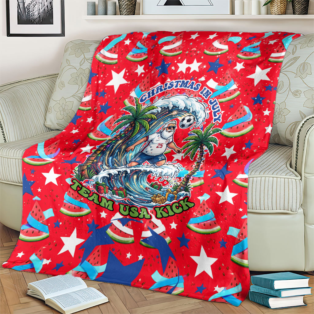 Christmas In July USA Soccer Blanket Surfing Santa Flamingo Summer Watermelon