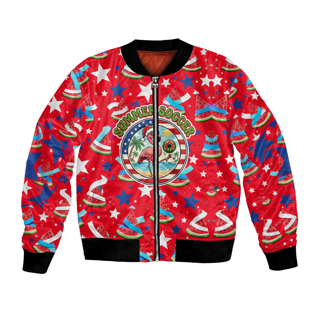 Christmas In July USA Soccer Bomber Jacket Surfing Santa Flamingo Summer Watermelon