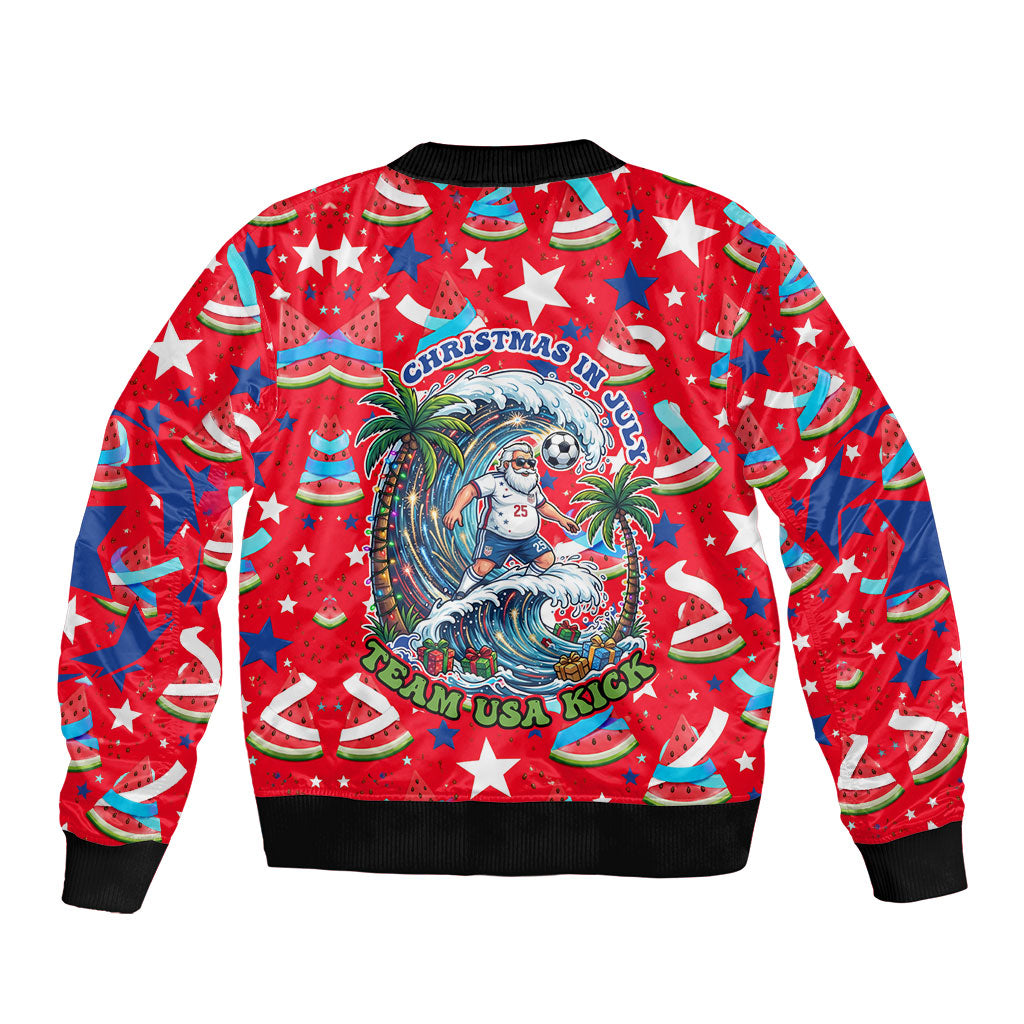 Christmas In July USA Soccer Bomber Jacket Surfing Santa Flamingo Summer Watermelon