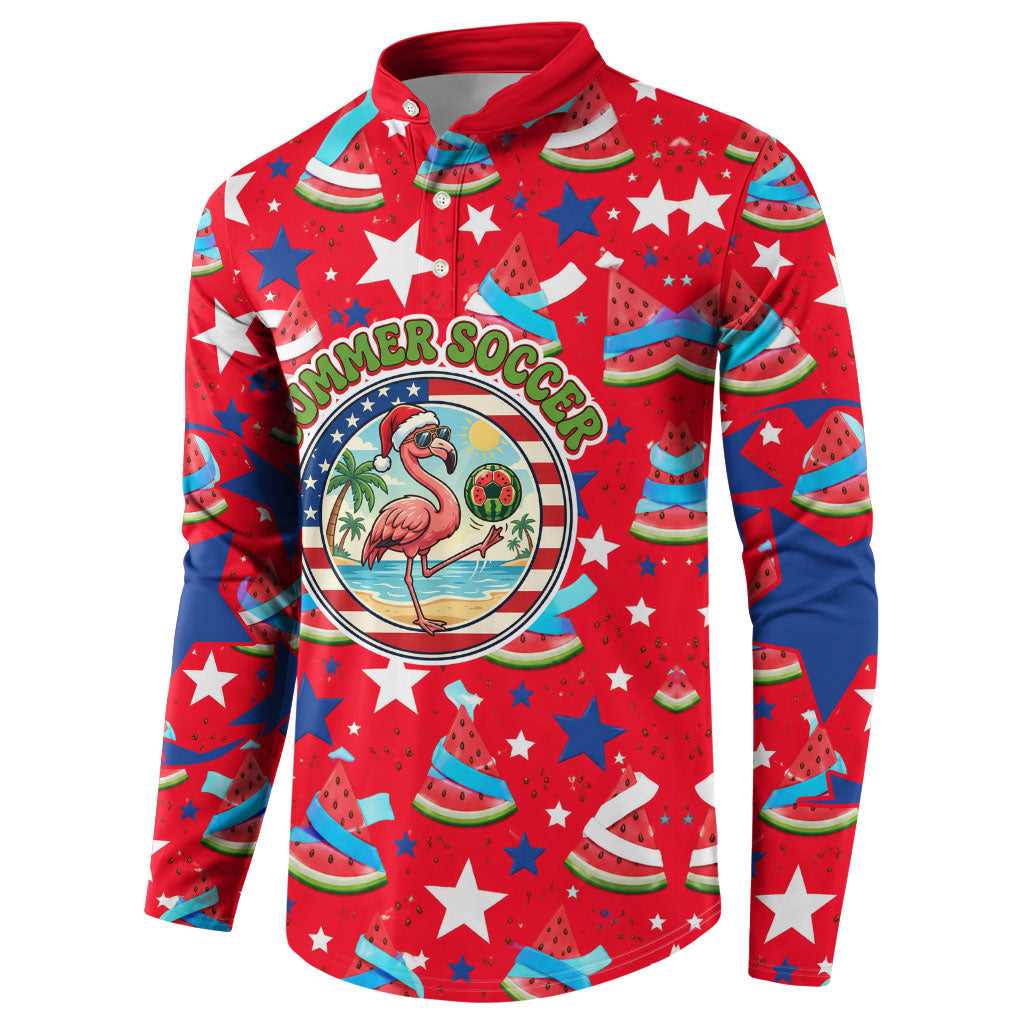 Christmas In July USA Soccer Button Sweatshirt Surfing Santa Flamingo Summer Watermelon