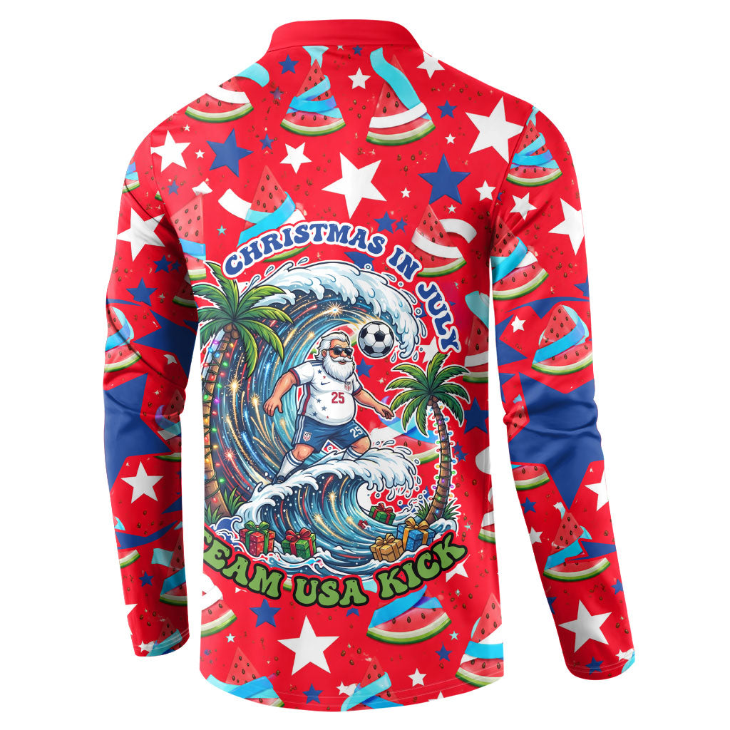 Christmas In July USA Soccer Button Sweatshirt Surfing Santa Flamingo Summer Watermelon