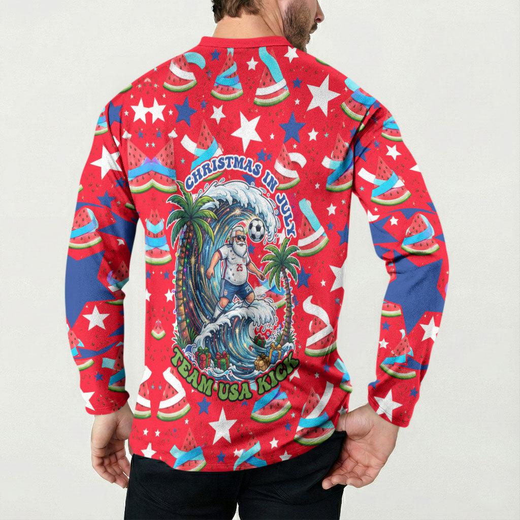 Christmas In July USA Soccer Button Sweatshirt Surfing Santa Flamingo Summer Watermelon