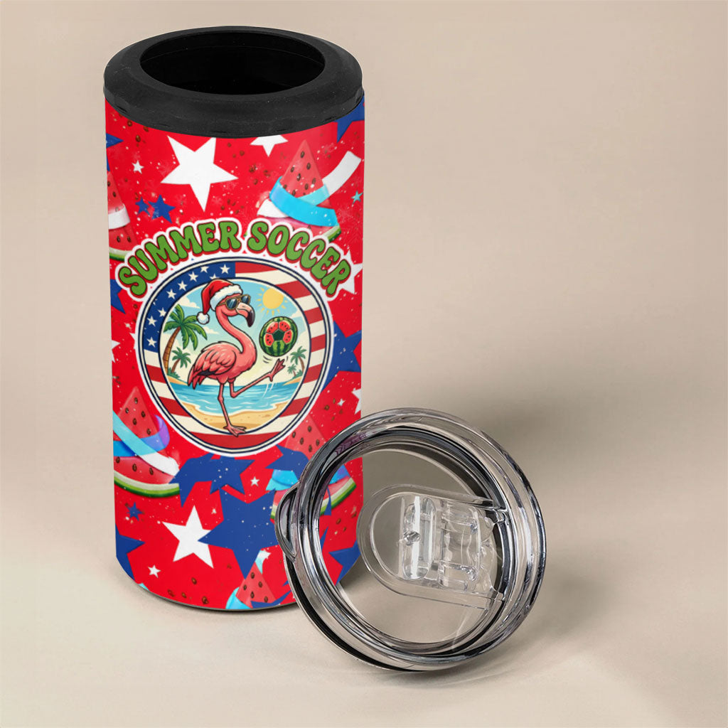 Christmas In July USA Soccer 4 in 1 Can Cooler Tumbler Surfing Santa Flamingo Summer Watermelon