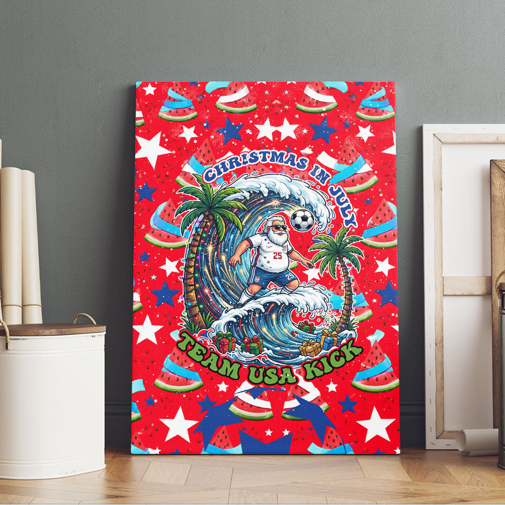 Christmas In July USA Soccer Canvas Wall Art Surfing Santa Flamingo Summer Watermelon