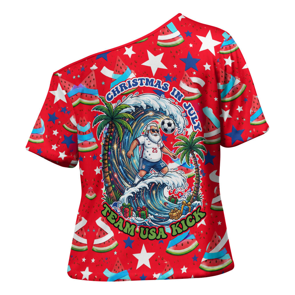 Christmas In July USA Soccer Cross Shoulder Shirt Surfing Santa Flamingo Summer Watermelon