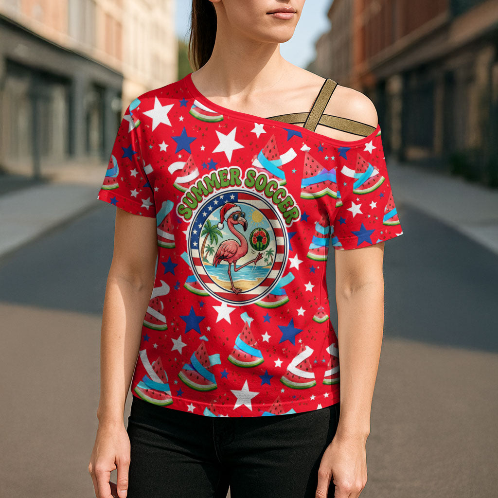 Christmas In July USA Soccer Cross Shoulder Shirt Surfing Santa Flamingo Summer Watermelon