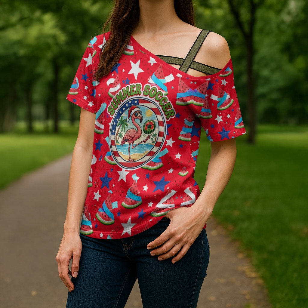 Christmas In July USA Soccer Cross Shoulder Shirt Surfing Santa Flamingo Summer Watermelon