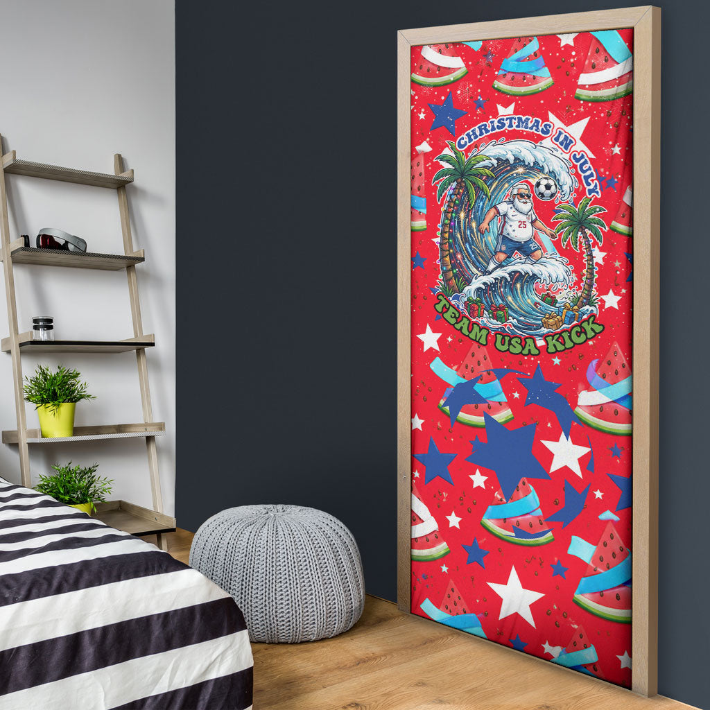 Christmas In July USA Soccer Door Cover Surfing Santa Flamingo Summer Watermelon