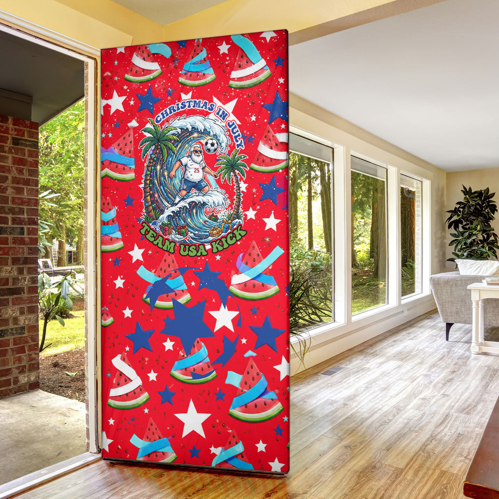 Christmas In July USA Soccer Door Cover Surfing Santa Flamingo Summer Watermelon