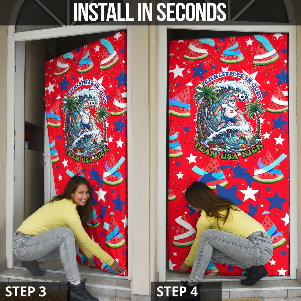 Christmas In July USA Soccer Door Cover Surfing Santa Flamingo Summer Watermelon