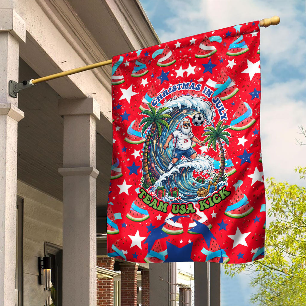 Christmas In July USA Soccer Garden Flag Surfing Santa Flamingo Summer Watermelon