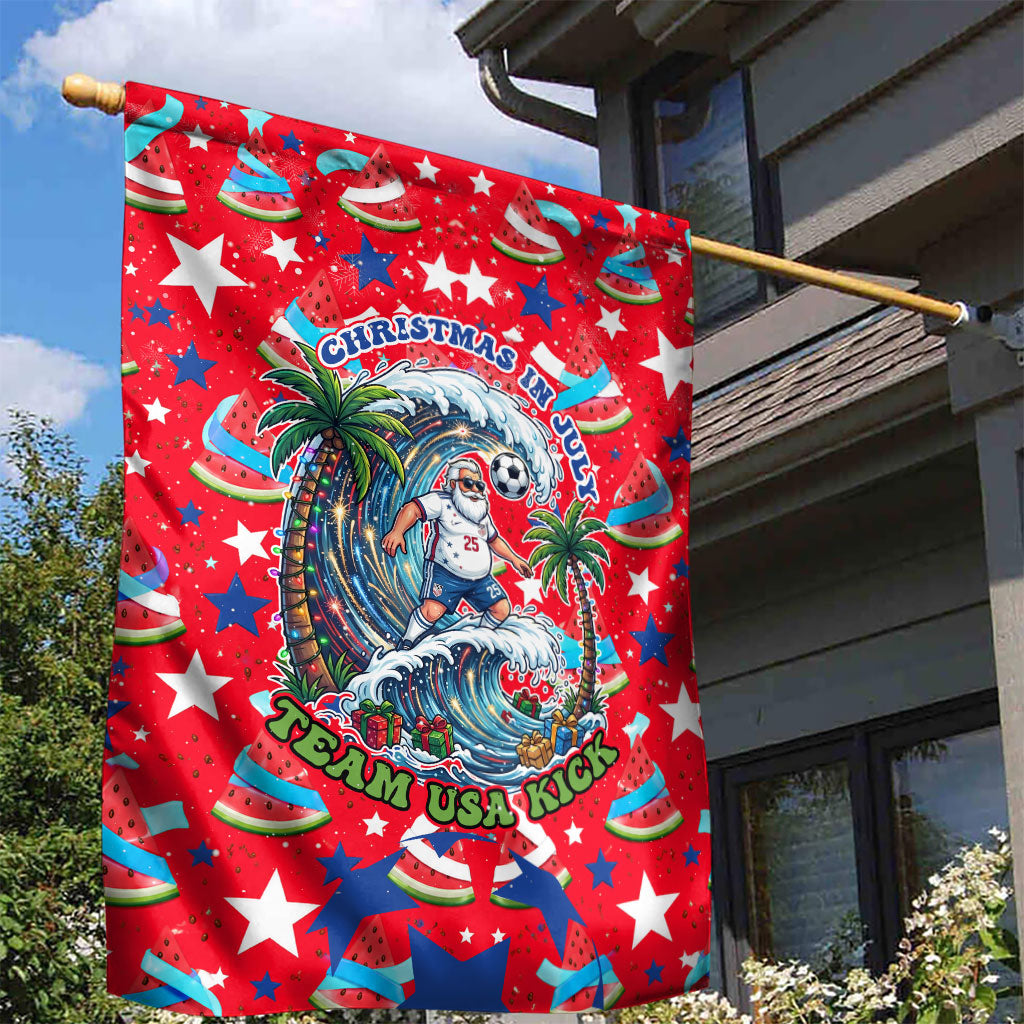 Christmas In July USA Soccer Garden Flag Surfing Santa Flamingo Summer Watermelon