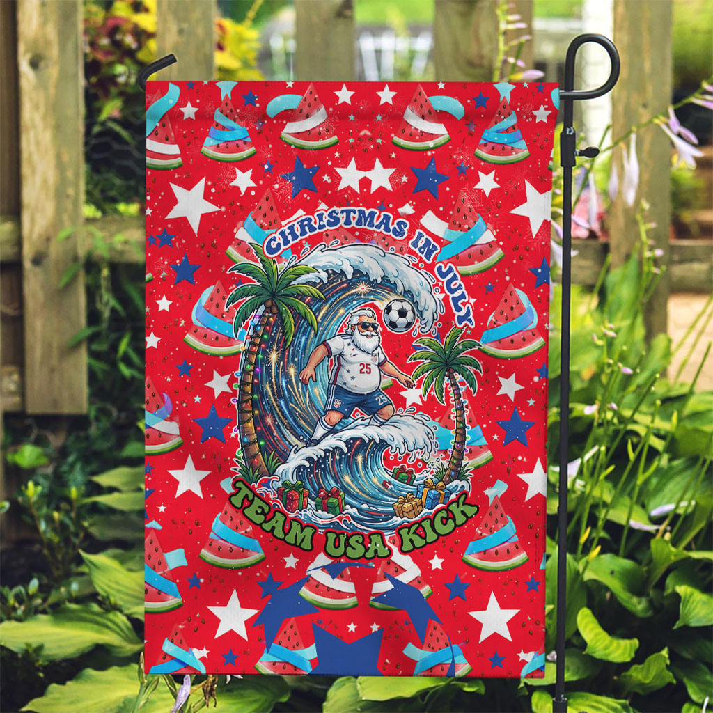 Christmas In July USA Soccer Garden Flag Surfing Santa Flamingo Summer Watermelon