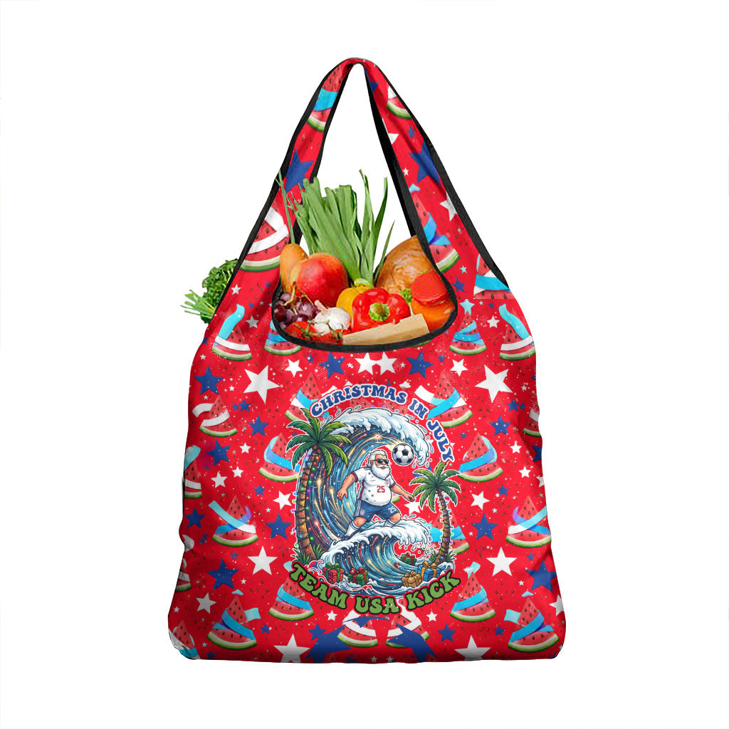 Christmas In July USA Soccer Grocery Bag Surfing Santa Flamingo Summer Watermelon