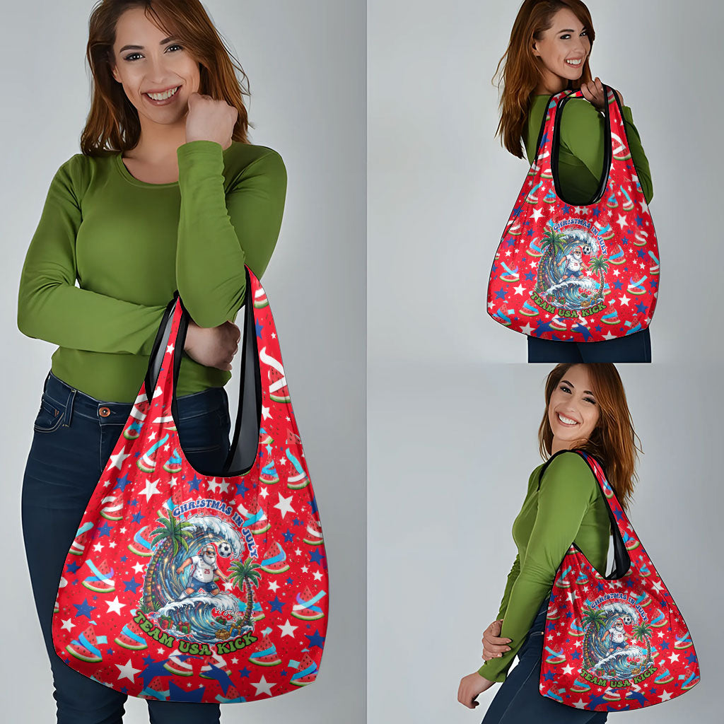 Christmas In July USA Soccer Grocery Bag Surfing Santa Flamingo Summer Watermelon